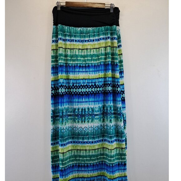 Alyx Colorful Print Ruched Waist Pull On Maxi Skirt Size XL - Picture 1 of 7